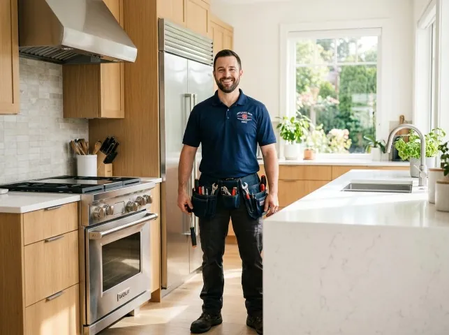 Appliance Repair Hero technician in a Boston, VA kitchen after an appliance repair